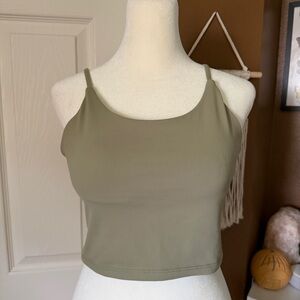 Amazon Olive Green Women's Crop Tank Top Shelf Bra Removable Padding / Size L